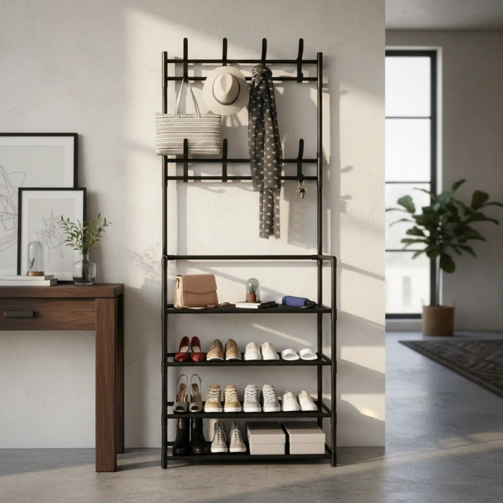 Perchero y Zapatero 4 Niveles Con 2 Percheros